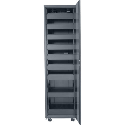 Lowell Mfg Equipment Rack-Designer-42U, 24inD, Glass Front Door, Steel Rear Door, Removable Side Panels