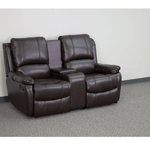 Flash Furniture Allure Series 2-Seat Reclining Pillow Back Brown LeatherSoft