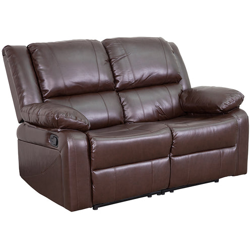 Flash Furniture Harmony Series Brown Leather Soft Loveseat with Two Built-In Recliners