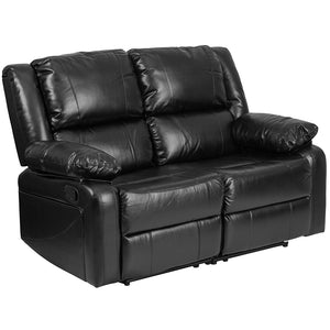 Flash Furniture Harmony Series Black Leather Soft Loveseat with Two Built-In Recliners