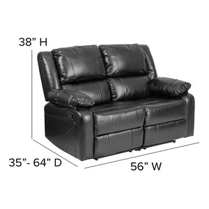 Flash Furniture Harmony Series Black Leather Soft Loveseat with Two Built-In Recliners