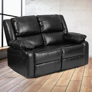 Flash Furniture Harmony Series Black Leather Soft Loveseat with Two Built-In Recliners
