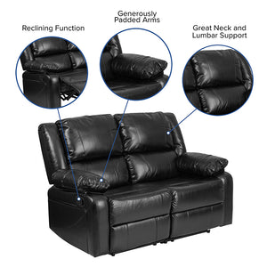 Flash Furniture Harmony Series Black Leather Soft Loveseat with Two Built-In Recliners