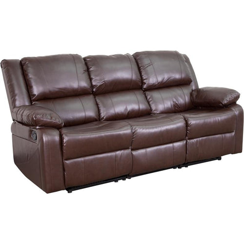 Flash Furniture Harmony Series Brown Leather Soft Sofa with Two Built-In Recliners