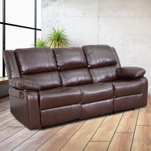 Load image into Gallery viewer, Flash Furniture Harmony Series Brown Leather Soft Sofa with Two Built-In Recliners