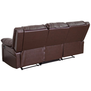 Flash Furniture Harmony Series Brown Leather Soft Sofa with Two Built-In Recliners