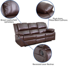 Load image into Gallery viewer, Flash Furniture Harmony Series Brown Leather Soft Sofa with Two Built-In Recliners