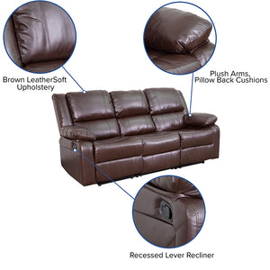 Flash Furniture Harmony Series Brown Leather Soft Sofa with Two Built-In Recliners