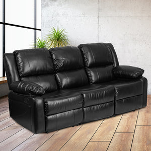 Flash Furniture Harmony Series Black Leather Soft Sofa with Two Built-In Recliners