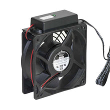 Load image into Gallery viewer, Lowell Mfg DC Standalone Fan, (1) 4.7in Fan, 73cfm total, 33dB, universal power supply w adaptors, Thermostat Probe