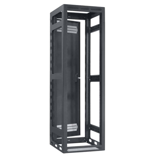 Lowell Mfg Equipment Rack-Gangable-40U, 27in Deep, 2pr Rails, Rear Door