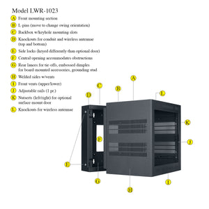 Lowell Mfg Equipment Rack-Sectional Wall Mount-10U, 23in Deep, 1pr Adjustable Rails