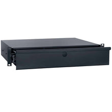 Load image into Gallery viewer, Lowell Mfg Rackmount Utility Drawer with Key Lock, Slam Latch, Mat Liner, 2U x 14.437inD, 50lbs capacity