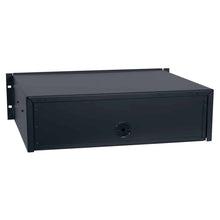 Load image into Gallery viewer, Lowell Mfg Rackmount Utility Drawer with Key Lock, 2U x 14.437inD, 50lbs capacity